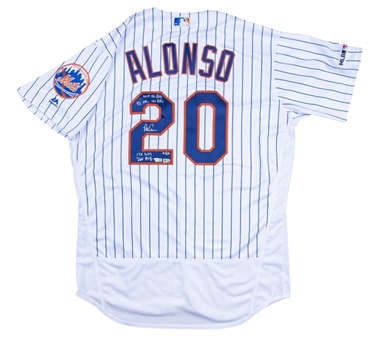 Pete Alonso Signed & Rookie Stats Inscribed New York Mets Home Jersey - 6/20 (MLB Authenticated & Fanatics)